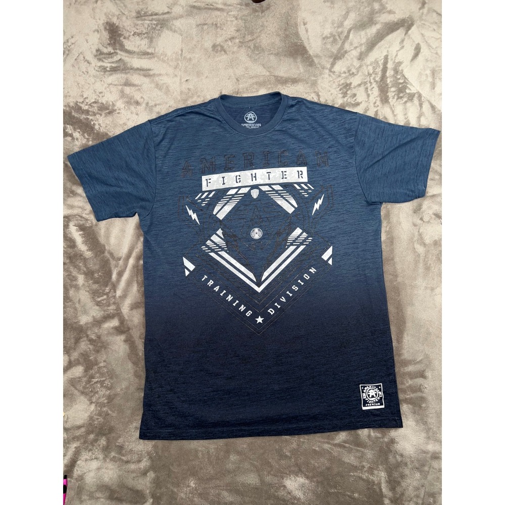 Mens XL Blue Ombre Training Division Graphic T-Shirt American Fighter Buckle